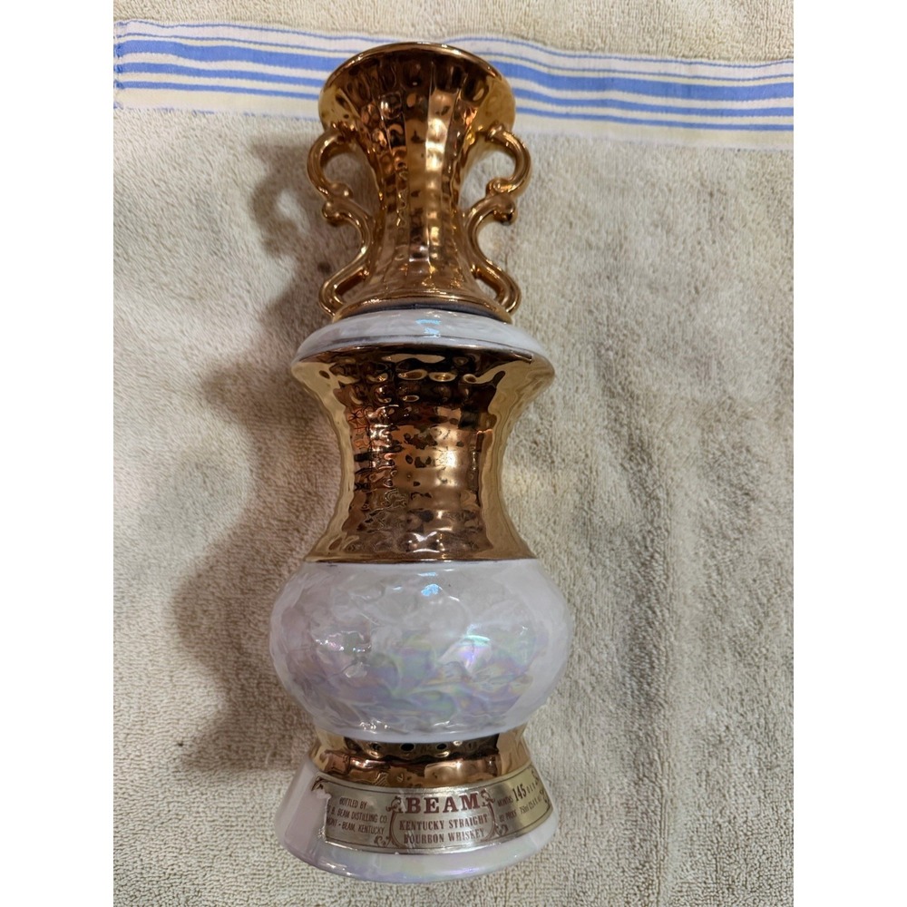 Vintage 1979 Venetian Urn Jim Beam Gold & Mother of Pearl Whiskey Decanter Empty